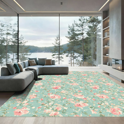 Whimsical Pink Rose Garden Floral Rug