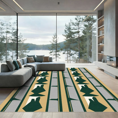 Geometric Deep Green Abstract Stripes Rug