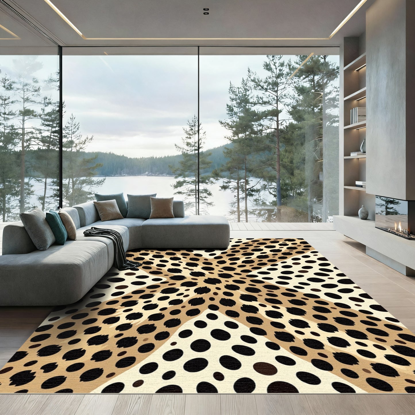 Radiant Cheetah Spot Abstract Swirl Rug