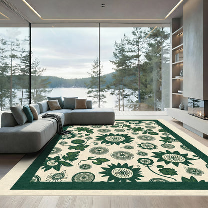 Dark Green Floral Bloom Collage Rug