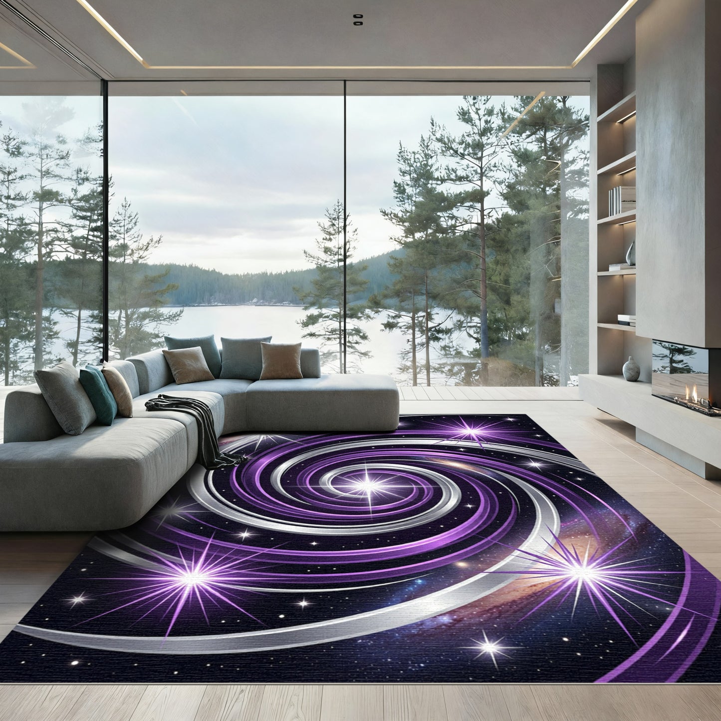 Cosmic Purple Galactic Swirl Galaxy Rug