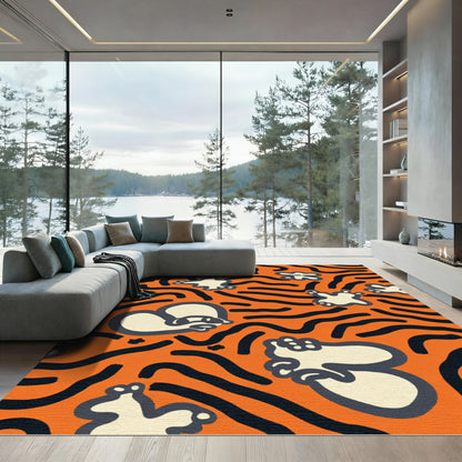 Orange Black Whimsical Character Swirl Rug
