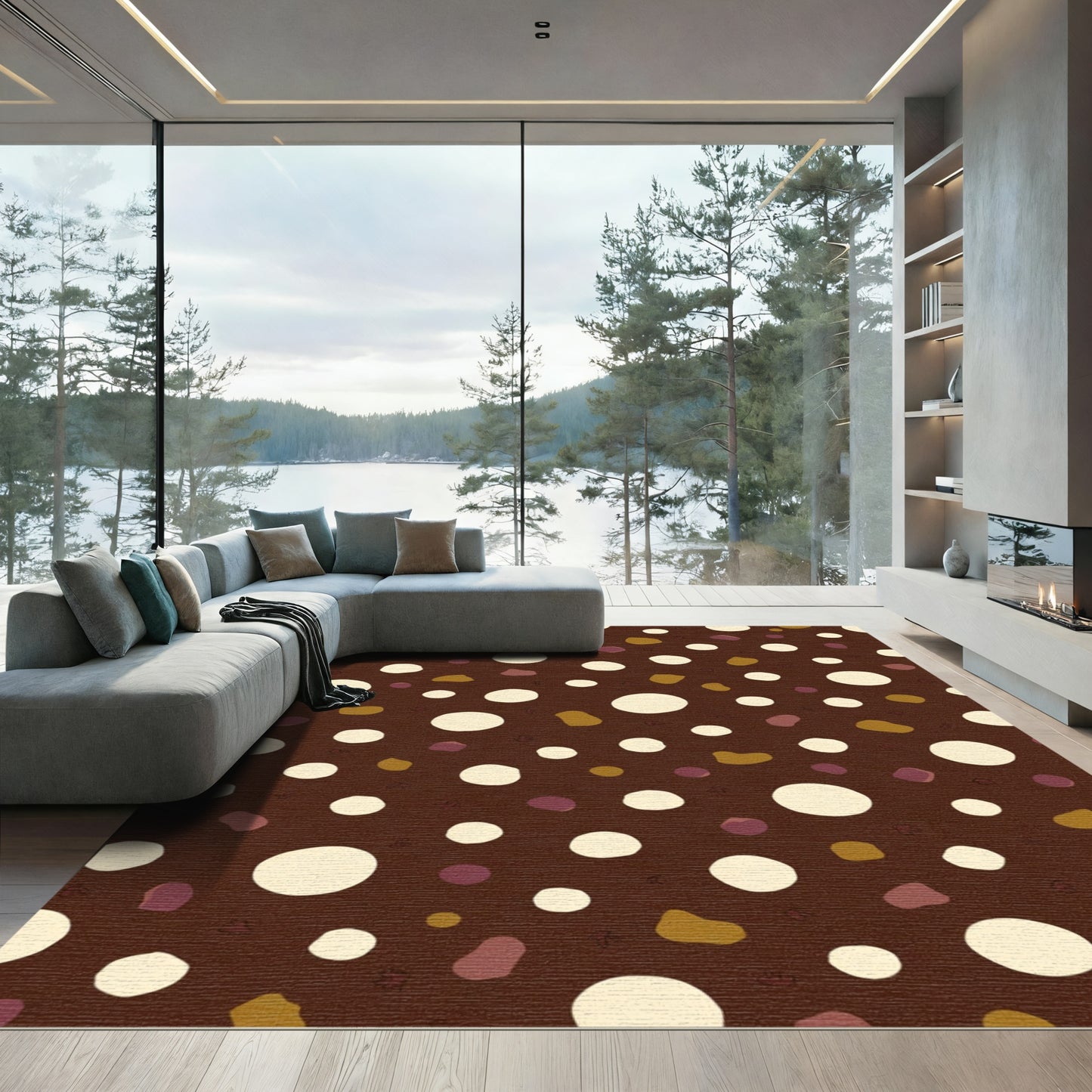 Brown Cream Textured Dot Arrangement Rug