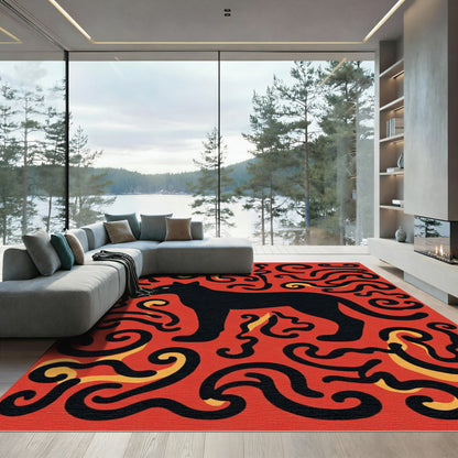 Red Black Panther Swirls Rug