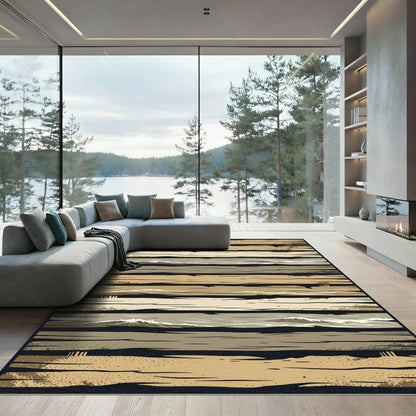 Rustic Horizontal Wood Grain Waves Rug