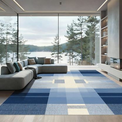 Modern Blue Geometric Abstract Gradient Rug