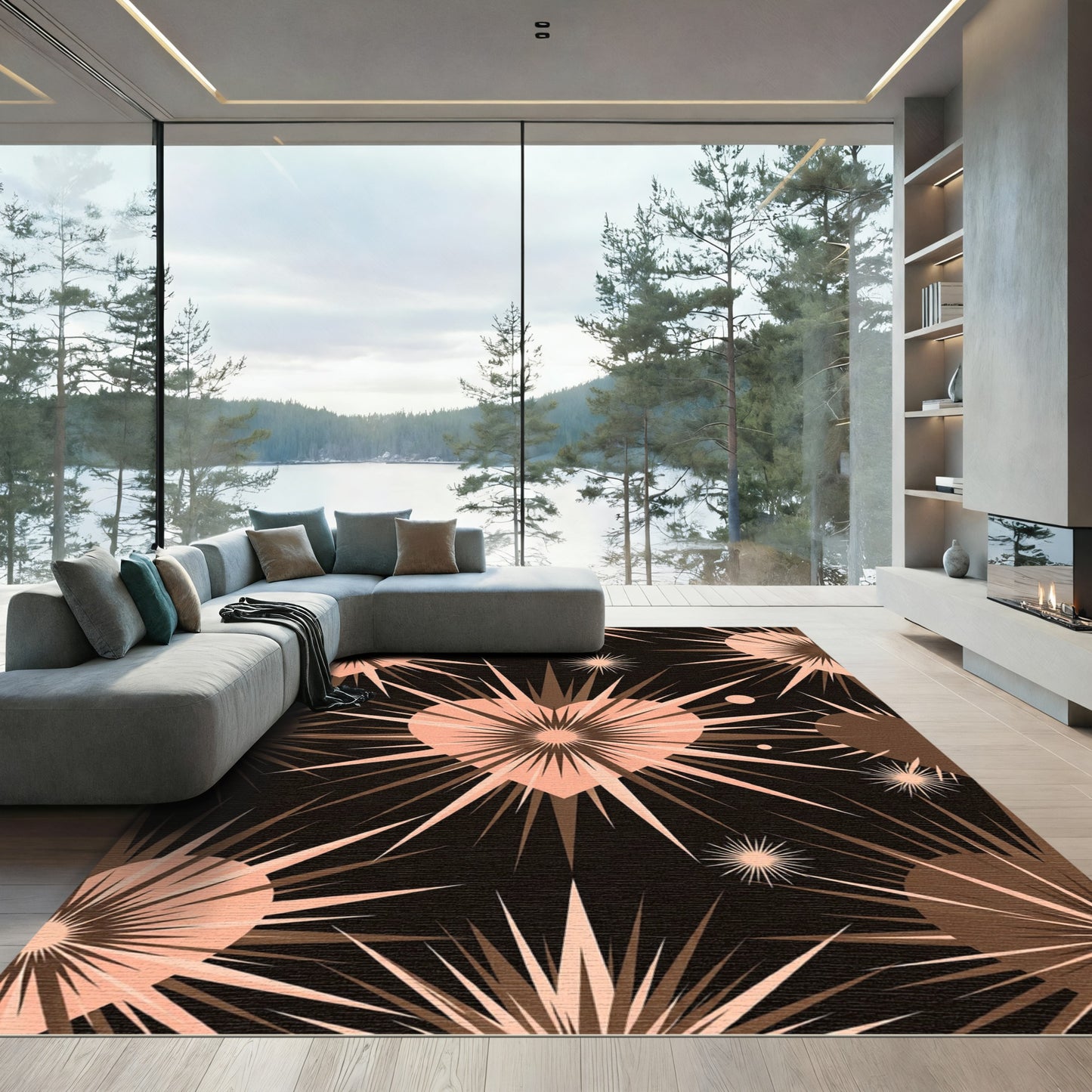 Salmon Starburst Heart Pattern Rug