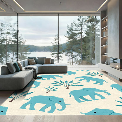 Teal Elephant Foliage Repeat Rug