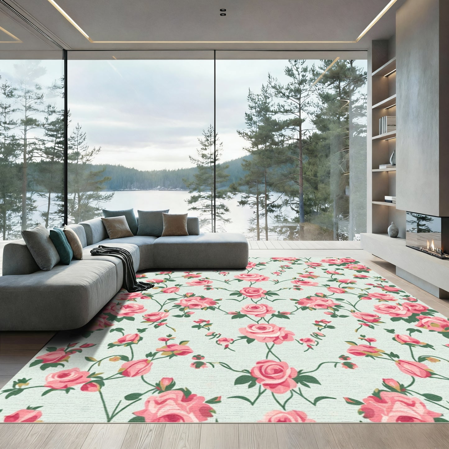 Pale Pink Romantic Rose Garland Rug