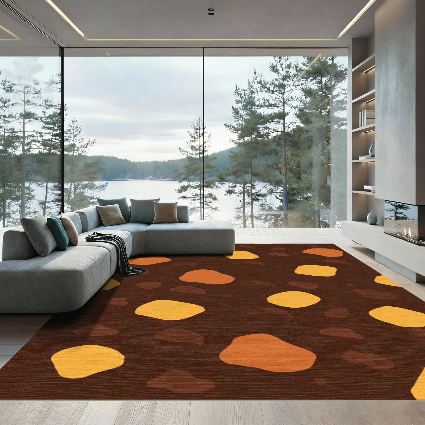 Earthy Speckled Ochre Organic Shapes Rug