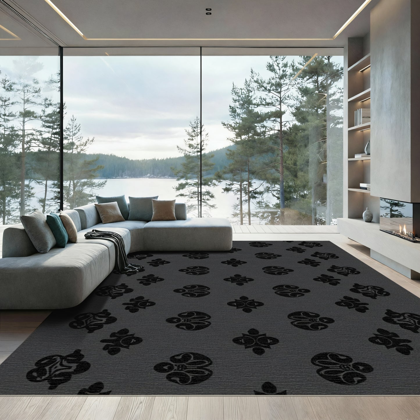 Charcoal Gray Ornate Medallion Rug