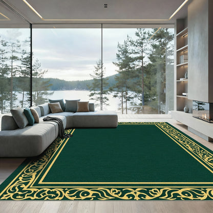 Rich Emerald Gold Floral Border Rug