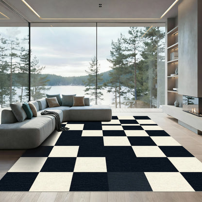Bold Black and White Checkerboard Grid Rug