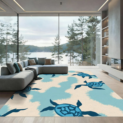 Ocean Blue Sea Turtle Aquatic Swirl Rug