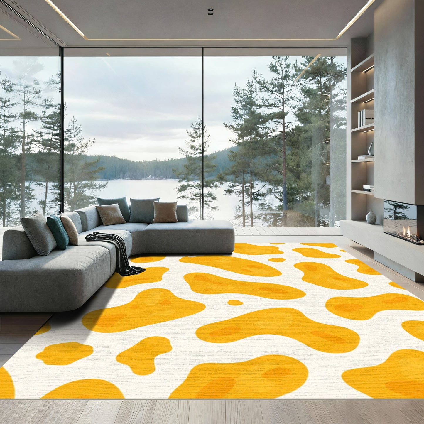Golden Yellow Abstract Blob Rug