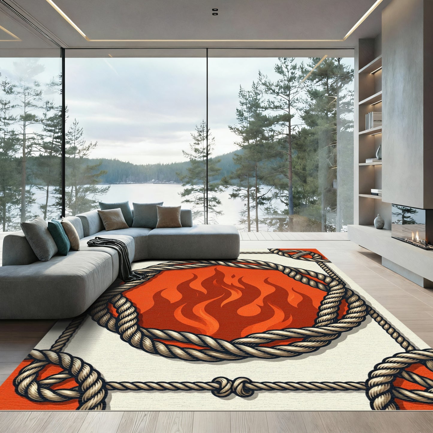Nautical Rope Flame Medallion Rug