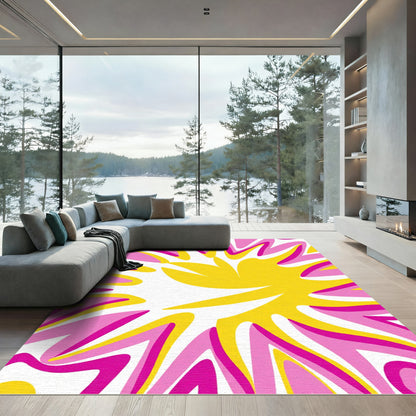 Vibrant Pink Yellow Burst Abstract Rug