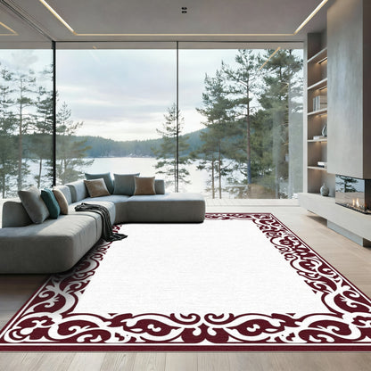 Deep Crimson Ornamental Border Rug