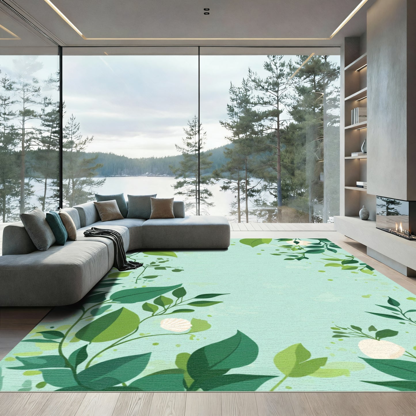 Tender Green Foliage Blooming Branches Rug