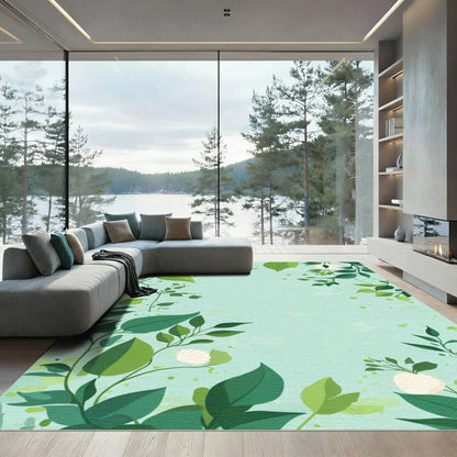 Tender Green Foliage Blooming Branches Rug