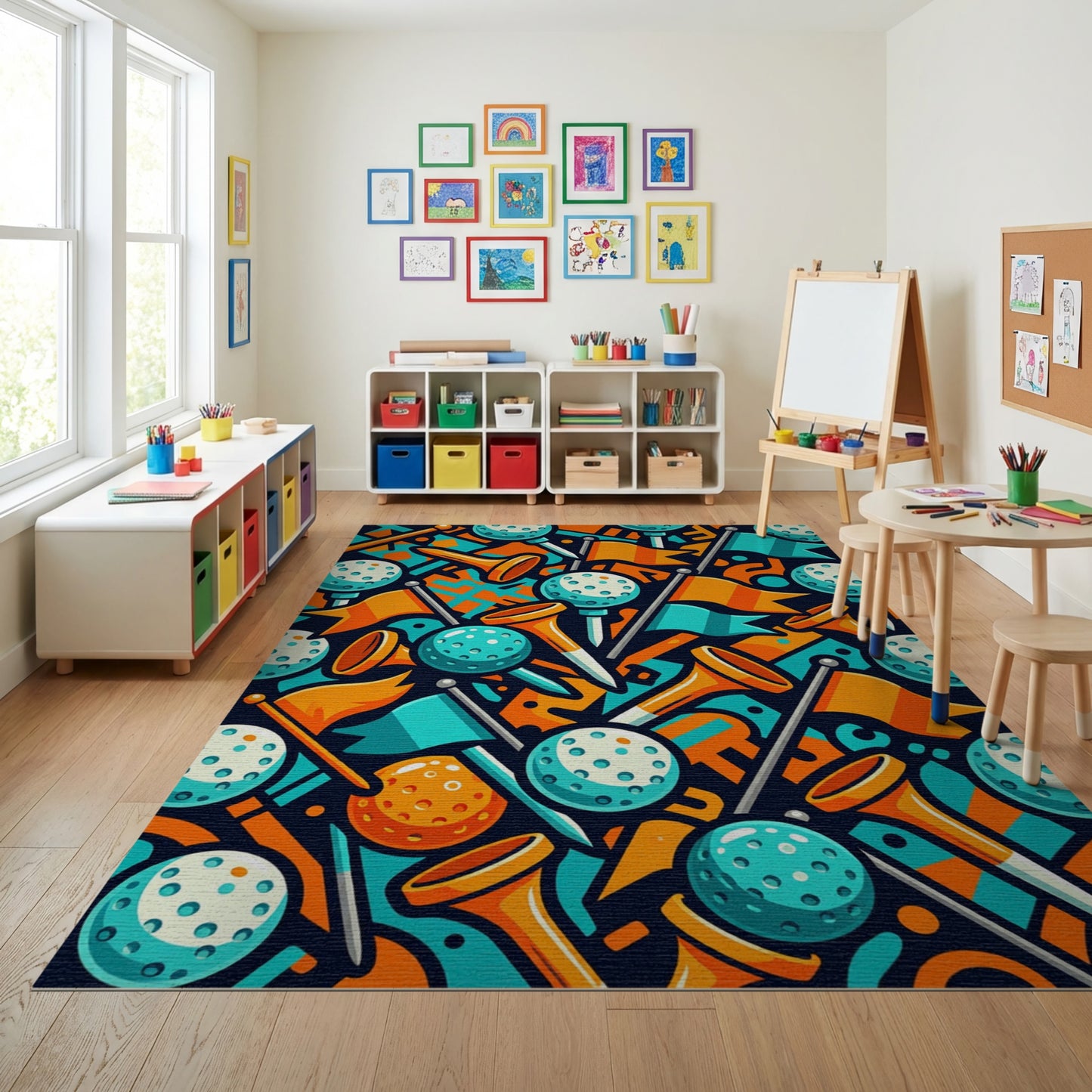 Vibrant Golf Balls Tees Flags Rug