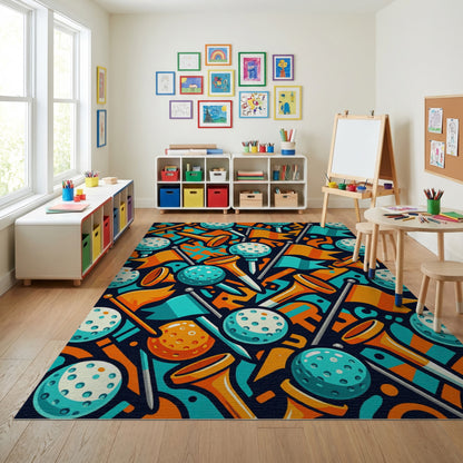 Vibrant Golf Balls Tees Flags Rug