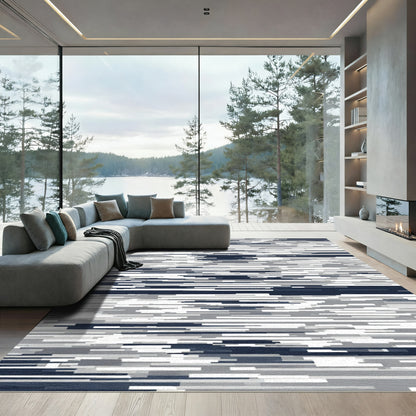 Abstract Dark Blue Gray Stripes Rug
