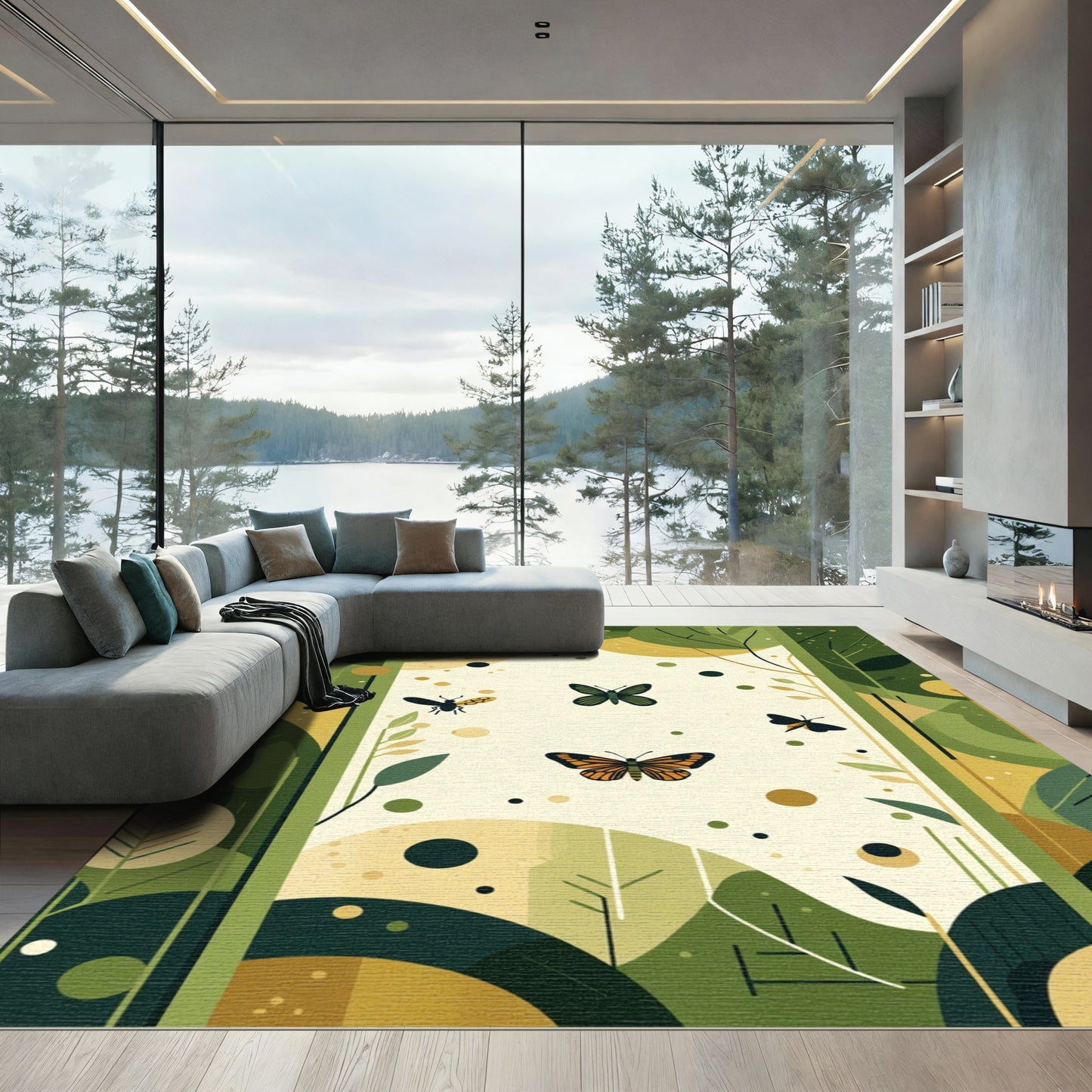 Woodland Emerald Butterfly Sketch Rug
