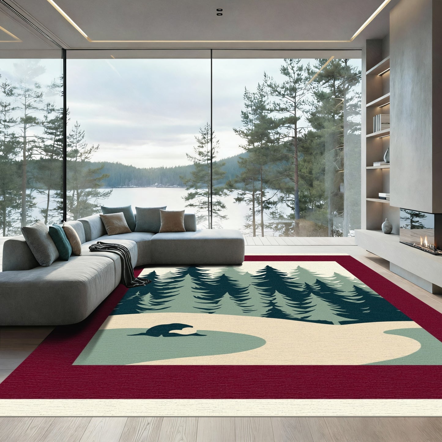 Forest Pines Snowy Landscape Rug