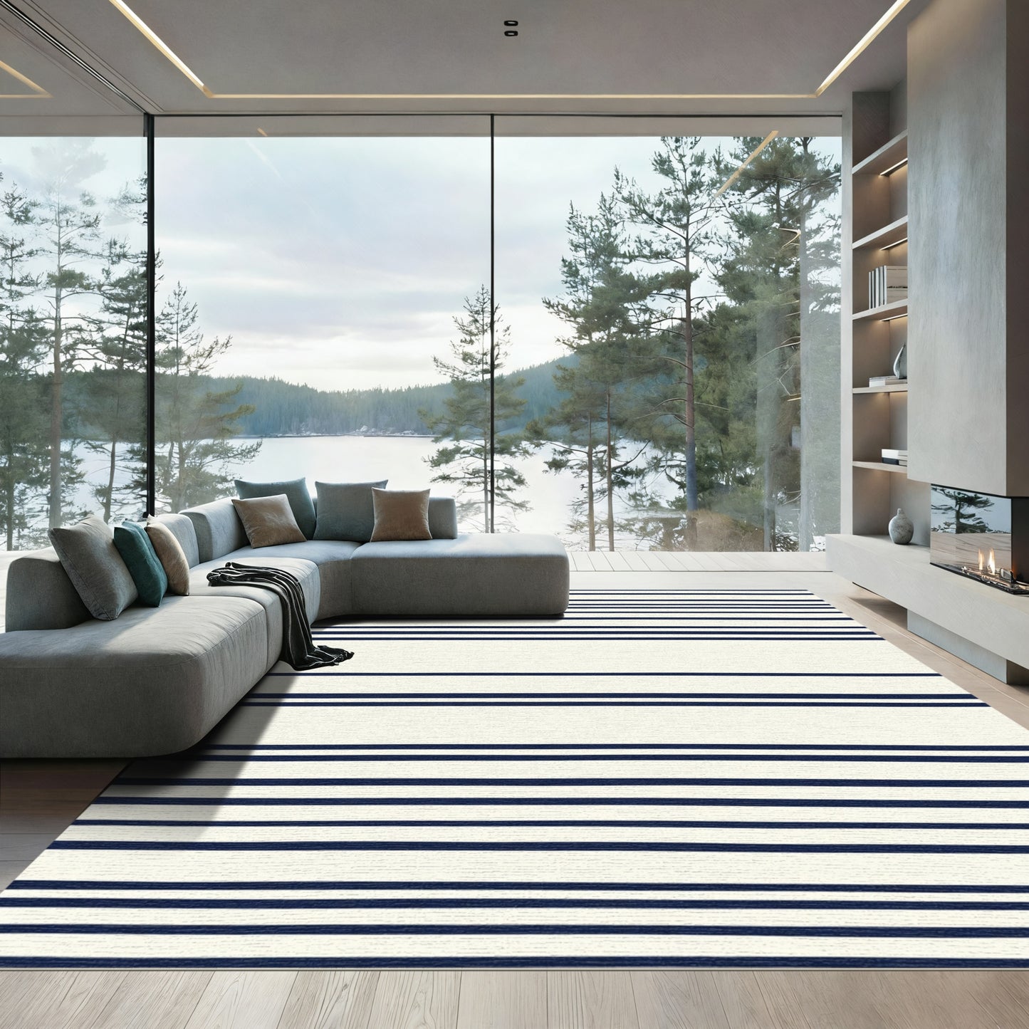 Navy Blue Horizontal Stripe Accent Rug