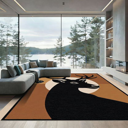 Black Deer Crescent Earth Tones Rug