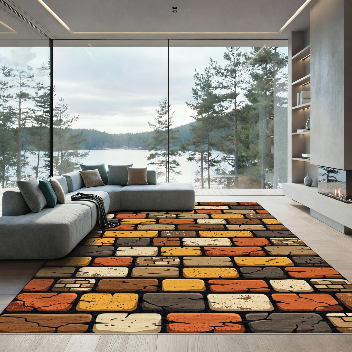 Earthy Rustic Brick Texture Rug