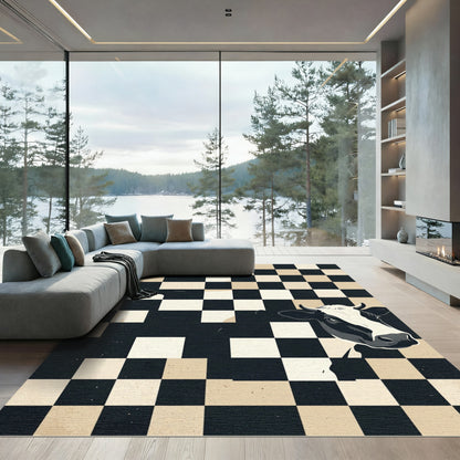 Minimalist Monochromatic Cow Abstract Checkered Art Rug