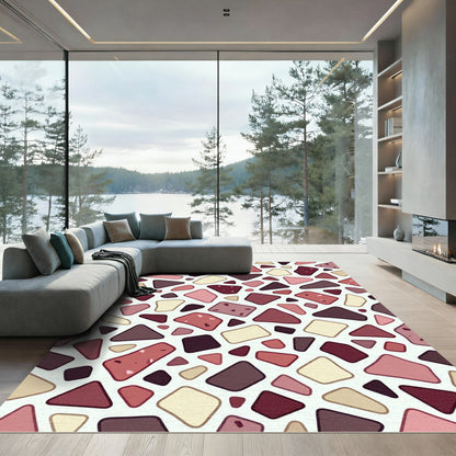 Pink Red Ceramic Abstract Pebble Rug