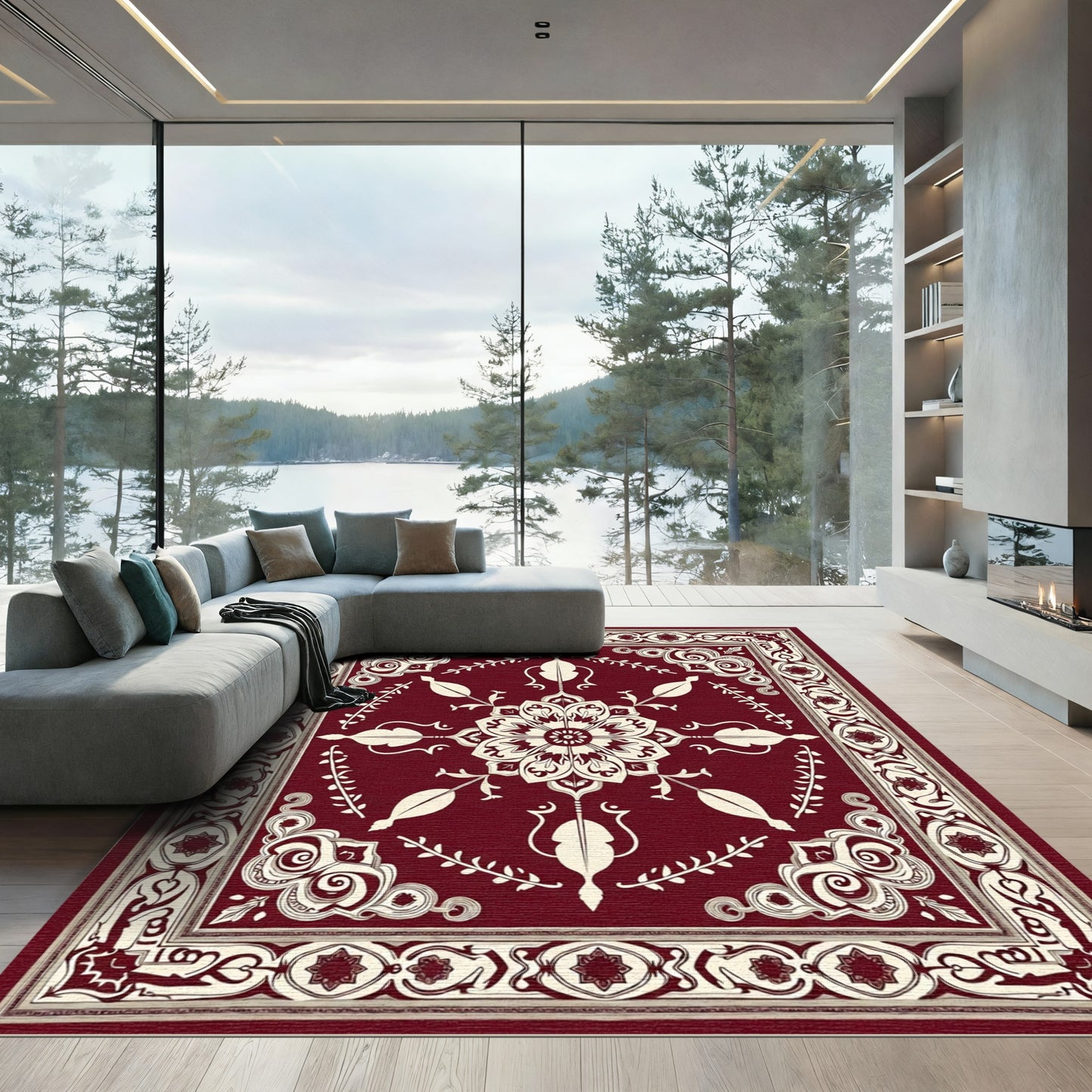 Crimson Floral Medallion Arabesque Rug