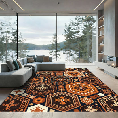 Geometric Hexagon Earthy Copper Art Rug