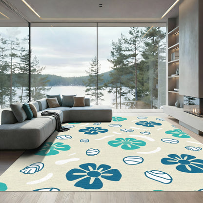 Teal Blue Flower Burst Pattern Rug