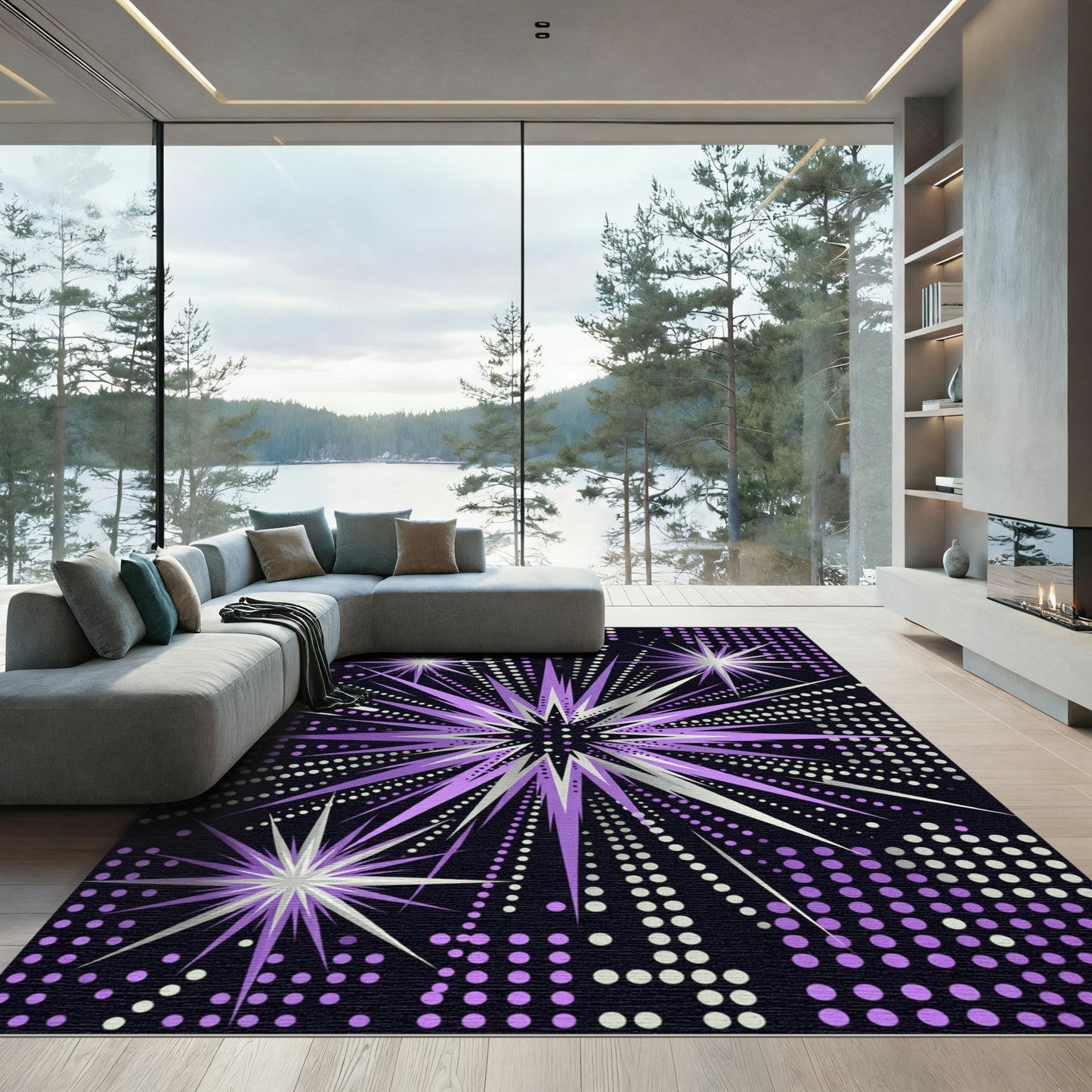 Cosmic Violet Radiant Starry Night Rug