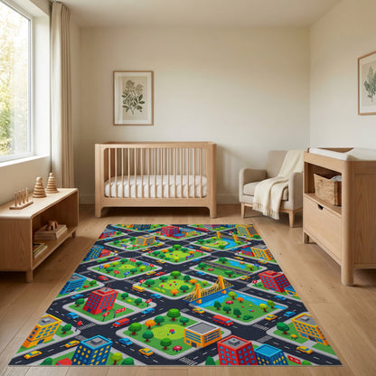 Colorful Isometric City Parks Bridge Rug