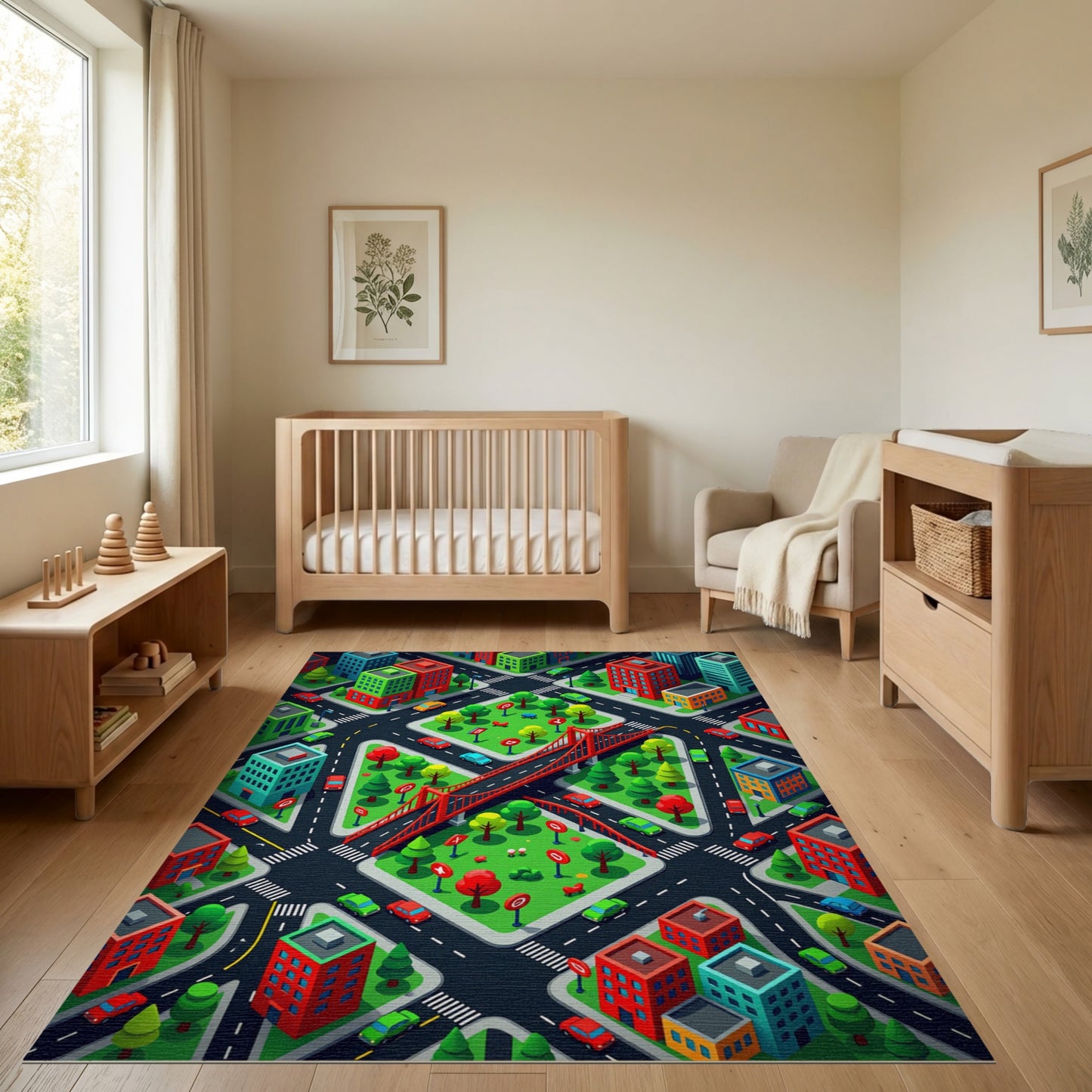 Vibrant Isometric City Bridge Rug