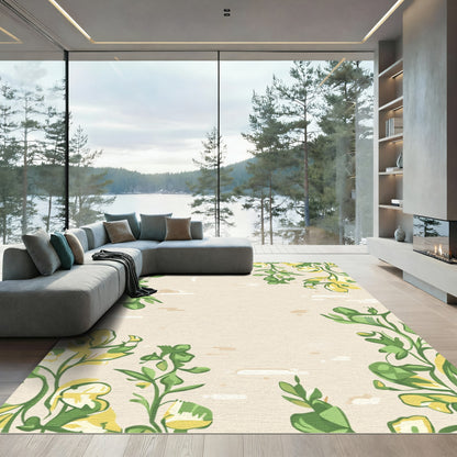 Green Yellow Floral Swirls Rug