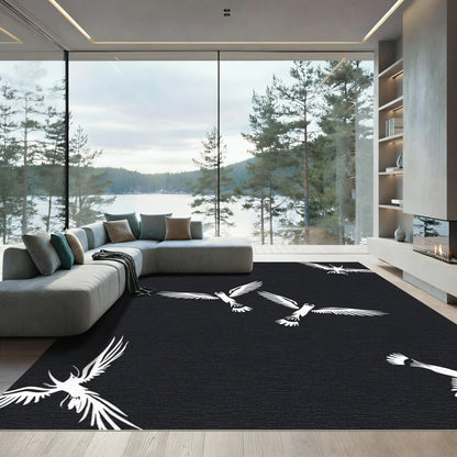 White Birds Flying In Night Sky Rug