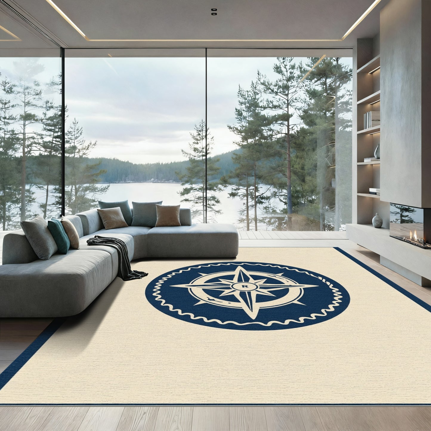 Navy Compass Rose Emblem Rug
