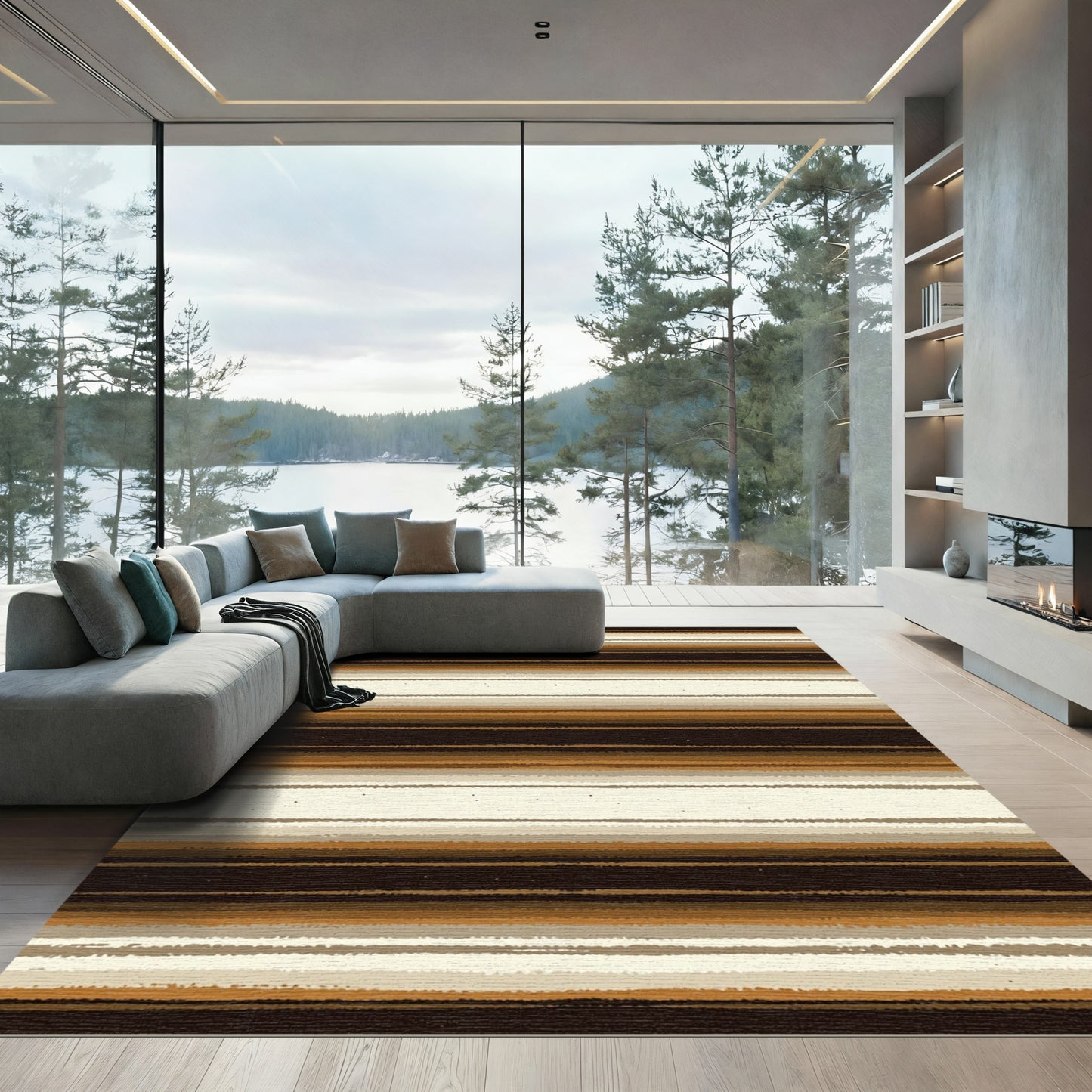 Earthy Terracotta Stripe Rustic Texture Rug