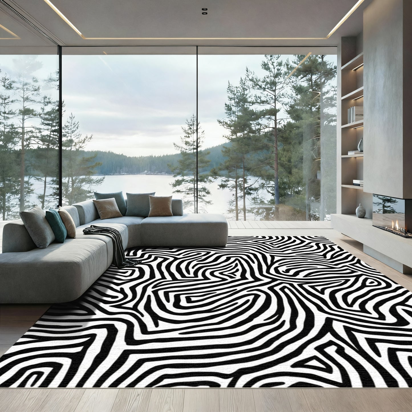 Abstract Black White Zebra Stripe Rug