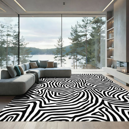 Abstract Black White Zebra Stripe Rug