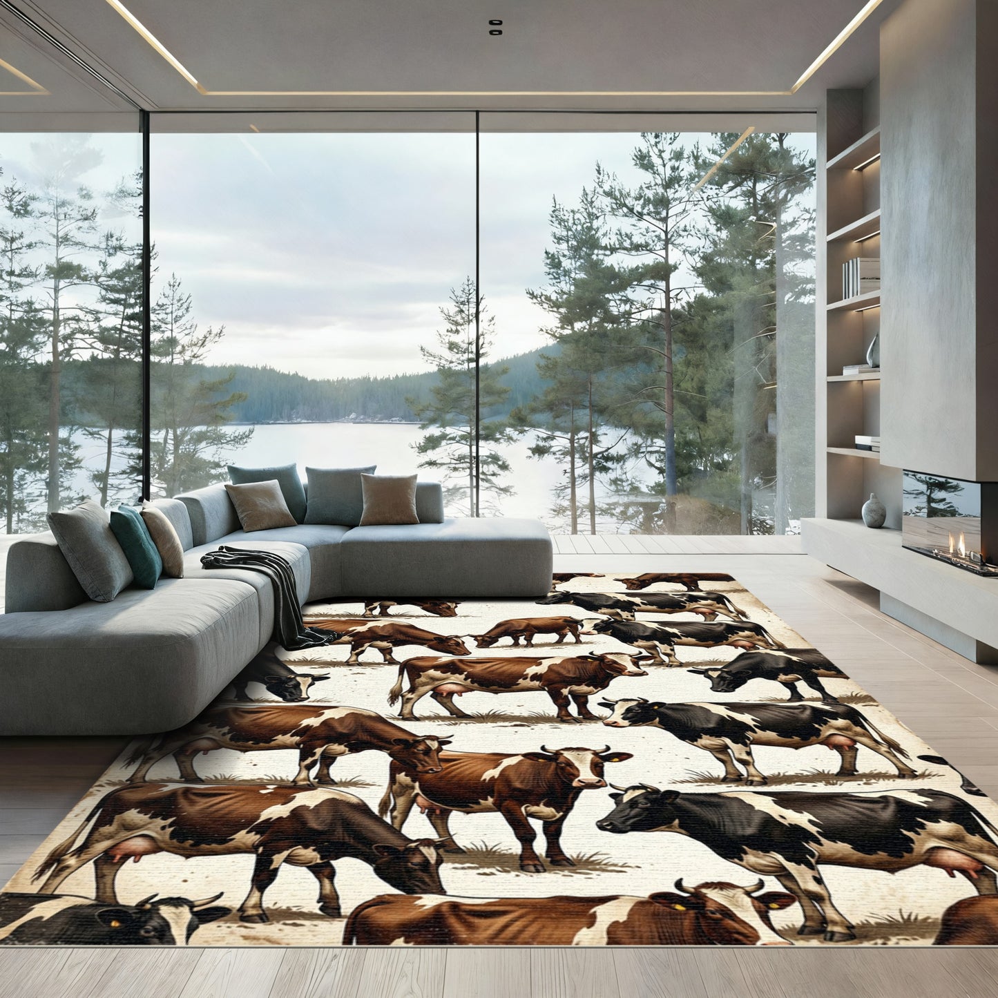 Farmhouse Brown and Black Holstein Cattle Rug
