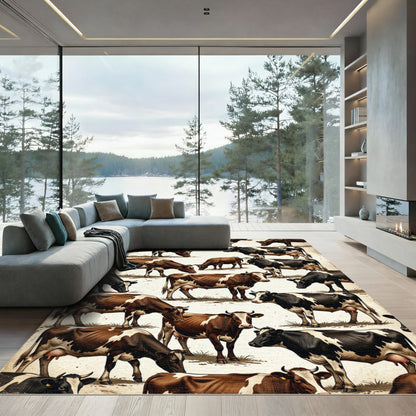Farmhouse Brown and Black Holstein Cattle Rug