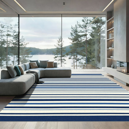 Crisp Navy Blue Ivory Stripe Variety Rug