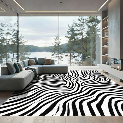 Bold Black White Swirl Stripe Rug
